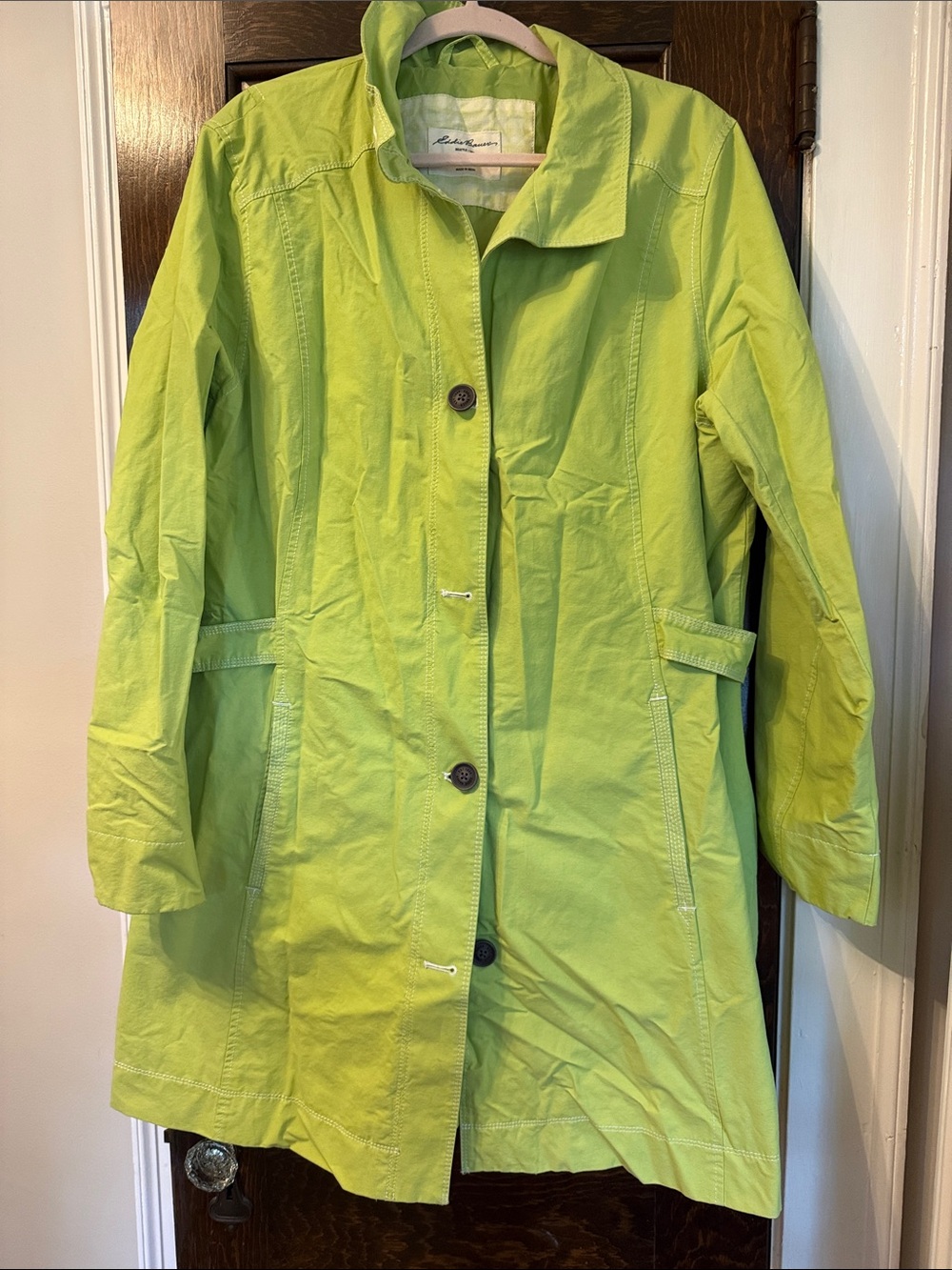 Eddie Bauer Bright Lime Green Single-Breasted Trench Coat